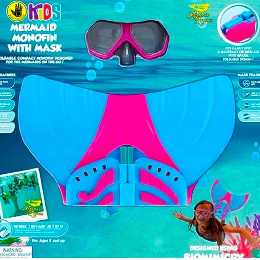 Kids' Mermaid Monofin with Mask & Fins, Pink/Blue, by Body Glove, New!